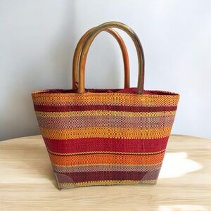 Kaloes Striped Multicolor Raffia Weaved Hand Shoulder Tote Purse/ Bag.